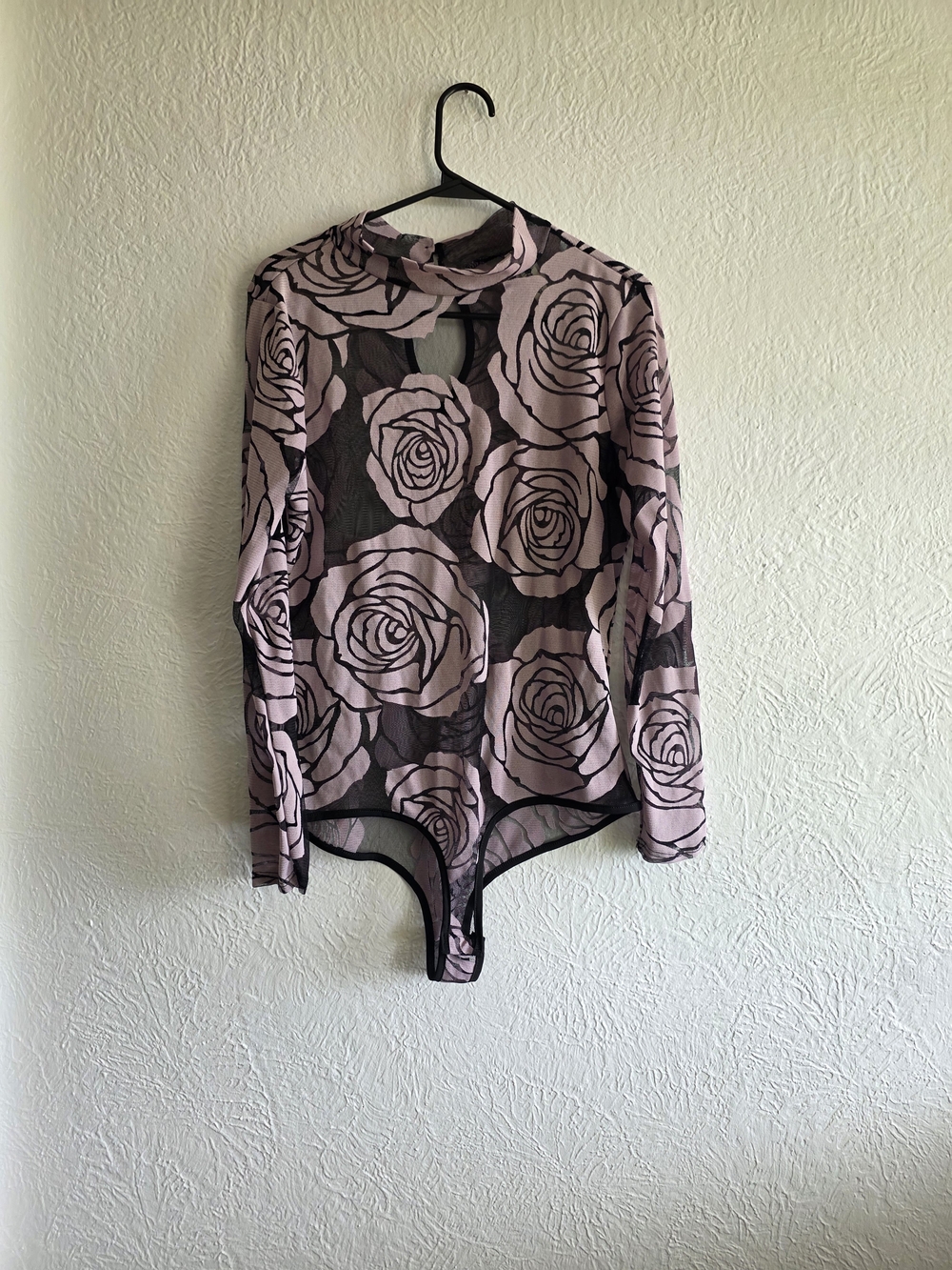 Topia Pink and Black Rose-Print Long Sleeve Bodysuit